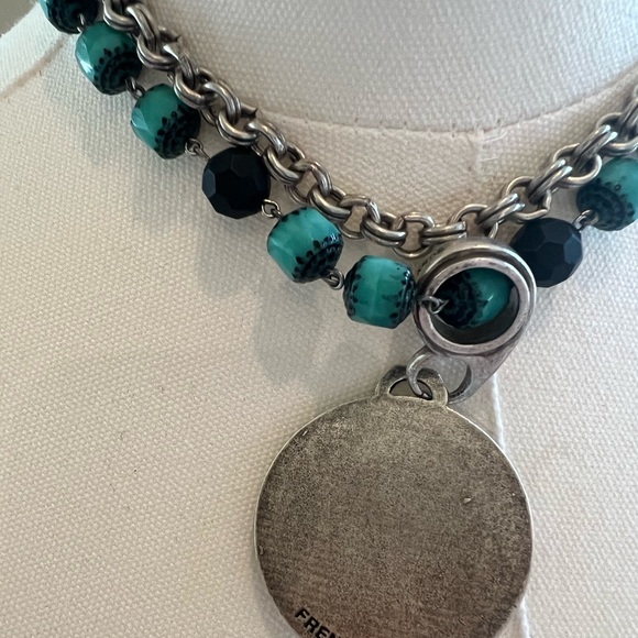 French Kande Turquoise, Silver and Gold Medallion Necklace NWOT - Picture 4 of 4